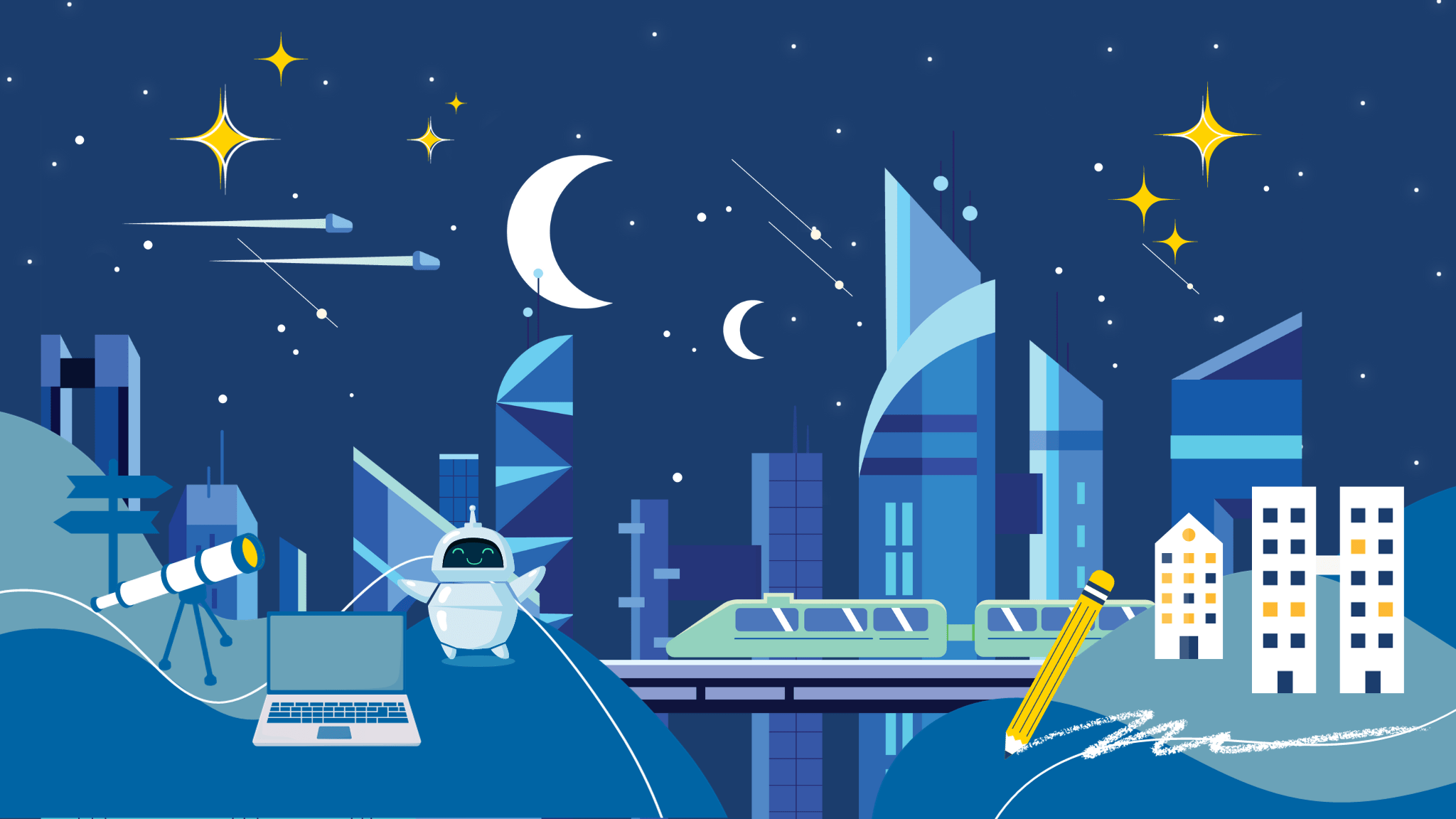 CDS banner dark blue background with city buildings, telescope, and stars