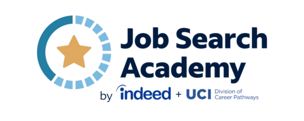 Job Search Academy text logo with blue circle and yellow star in inside