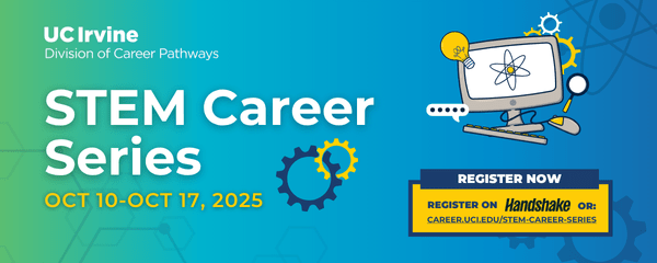 STEM Career Series banner blue and green with computer illustration